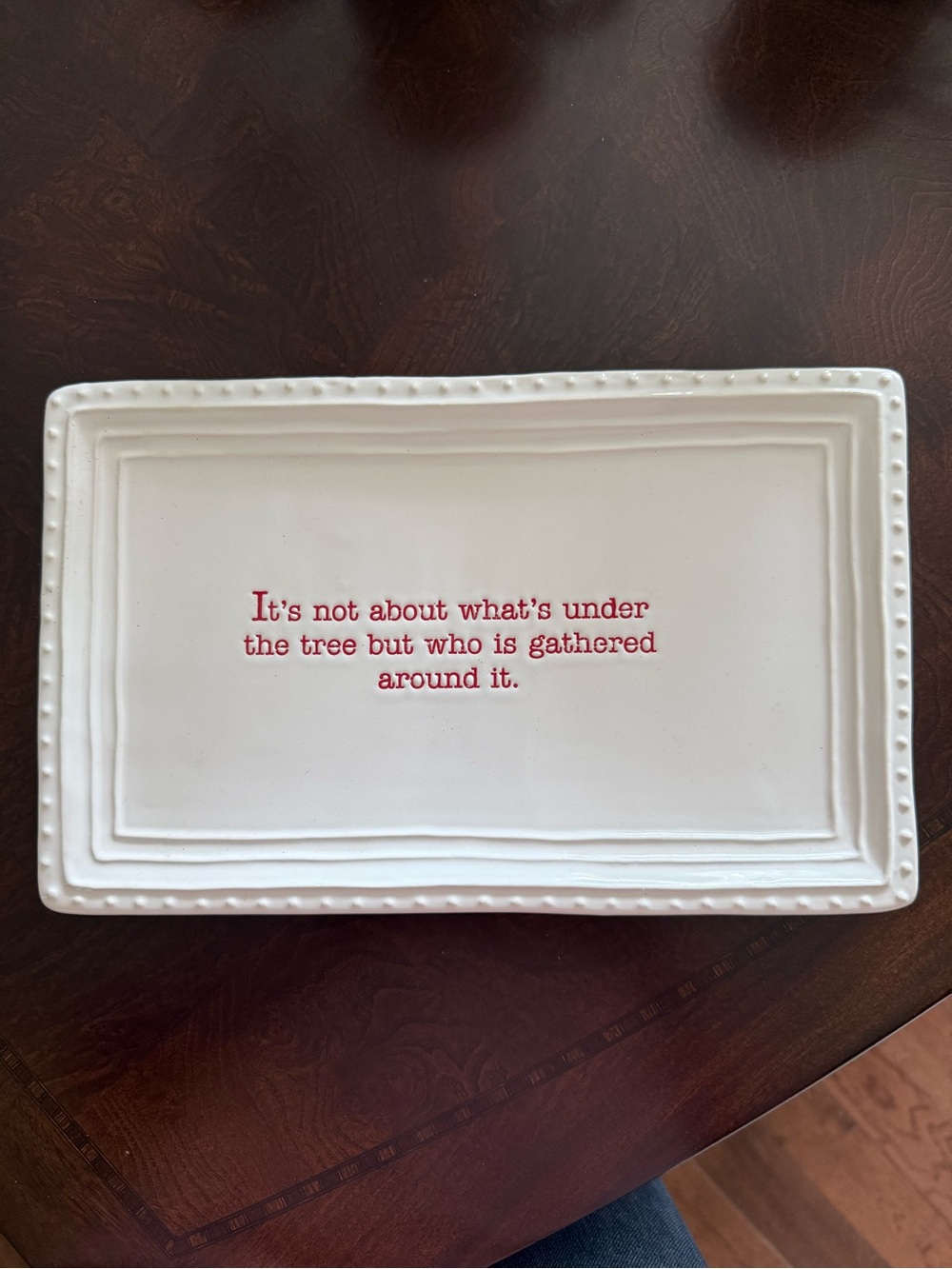 Mud Pie White Ceramic Tray with Red Script Saying